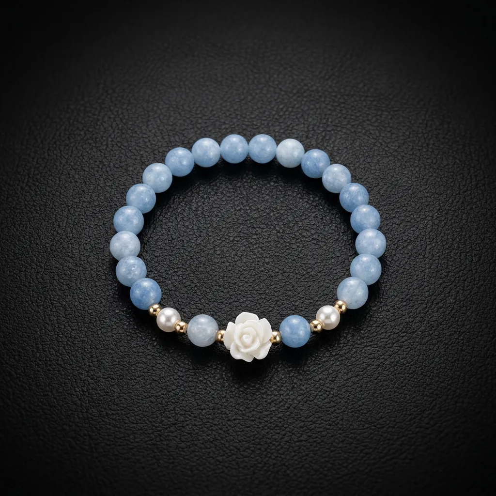 JiStones Ethereal Aquamarine & Camellia Blossom Bracelet - Handcrafted Light Luxury Accessory