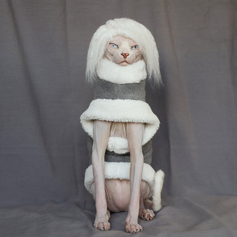 Light Gray Sphynx Cat Clothes Autumn and Winter Lamb Plus Velvet Thickened