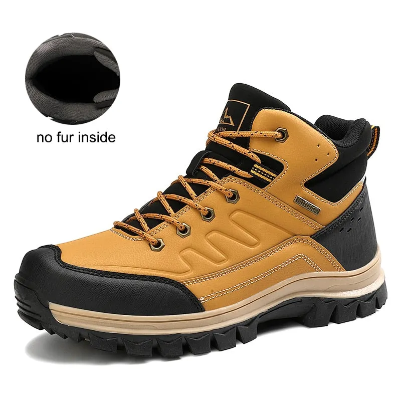 2021 Winter New Men Snow Boots Outdoor Warm Plush PU Leather Booties Ankle Boots Man Outdoor Sneakers Flat Platform Work Shoes