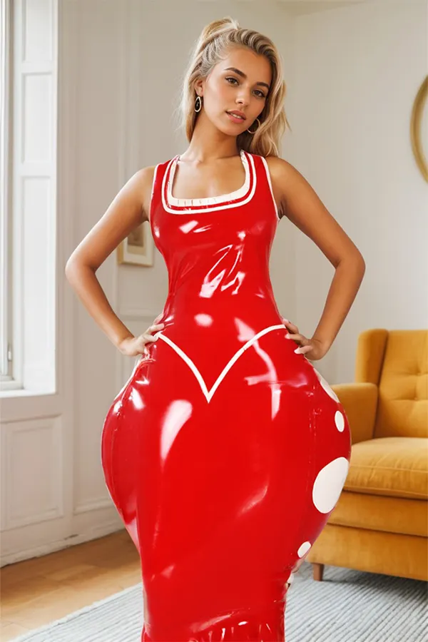Women Latex Dress Ladybug Loona Red Inflatable Hip Mermaid Gown