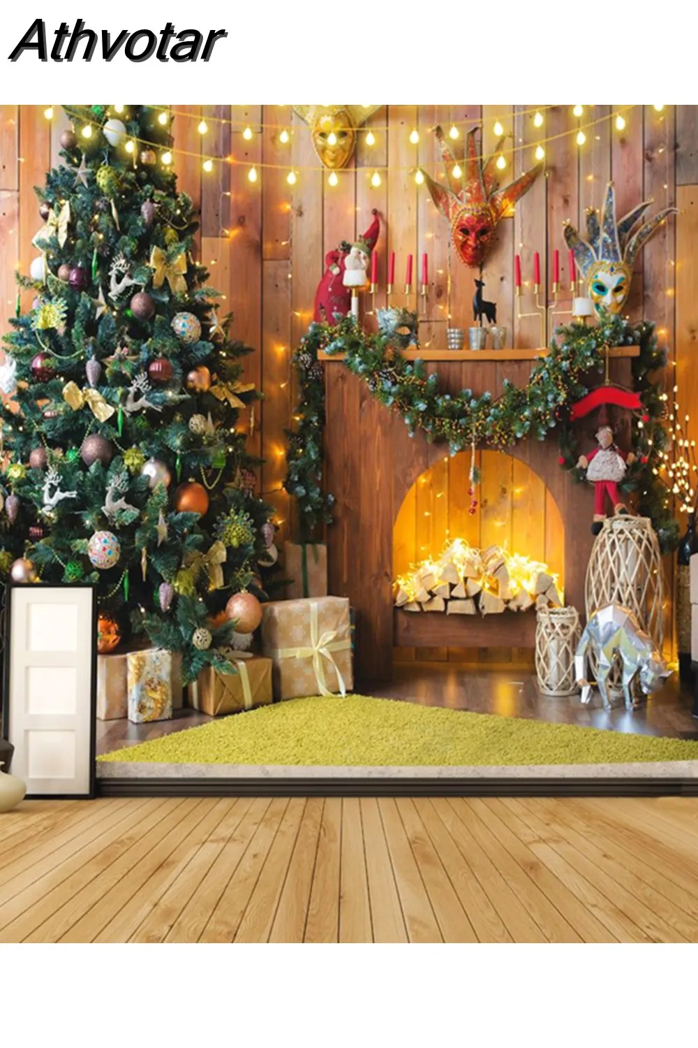 Athvotar Happy New Year Tapestry Christmas Fireplace Wall Hanging Cloth Home Background Bedroom Bedside Decorative Xmas Tree Tapiz
