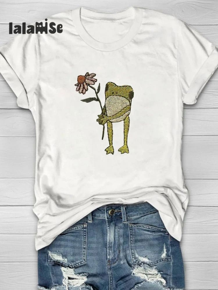 Frog Art Print Casual T - Shirt White / S