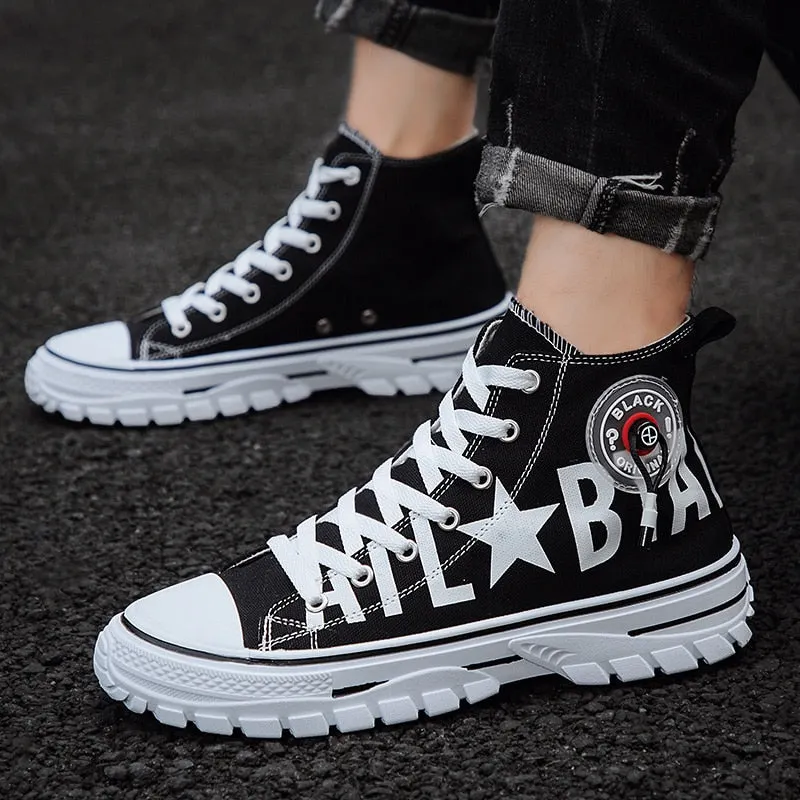 Fashion Men's Canvas Shoes High Top Flat Shoes for Men Blue Black Sneakers Board Shoes Espadrilles Canvas Sneakers Sneakers Men