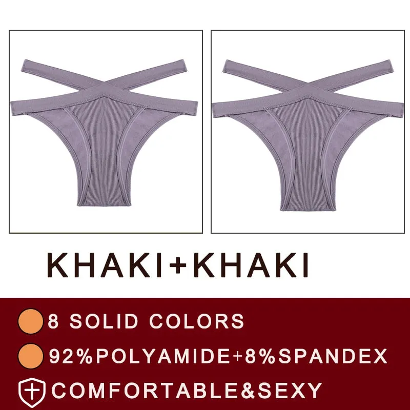 FINETOO 2PCS/Set Fashion Women's Seamless Sexy Panties Lingerie Girls Cross Strap Underwear Briefs 8 Solid Colors Woman Pantys