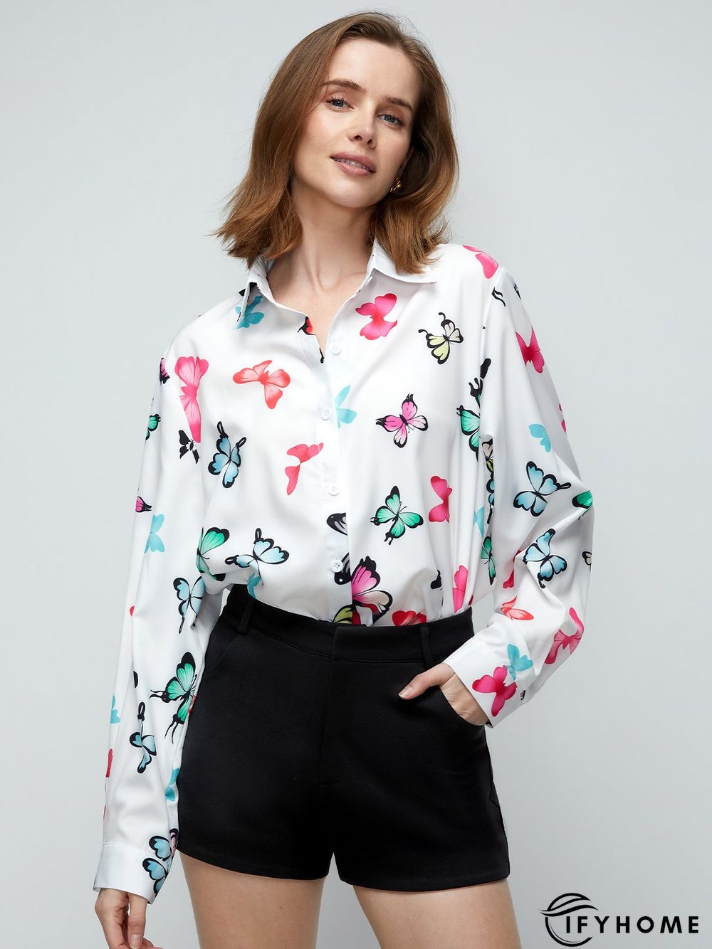 Shirt Collar Shift Holiday Butterfly  Top | IFYHOME