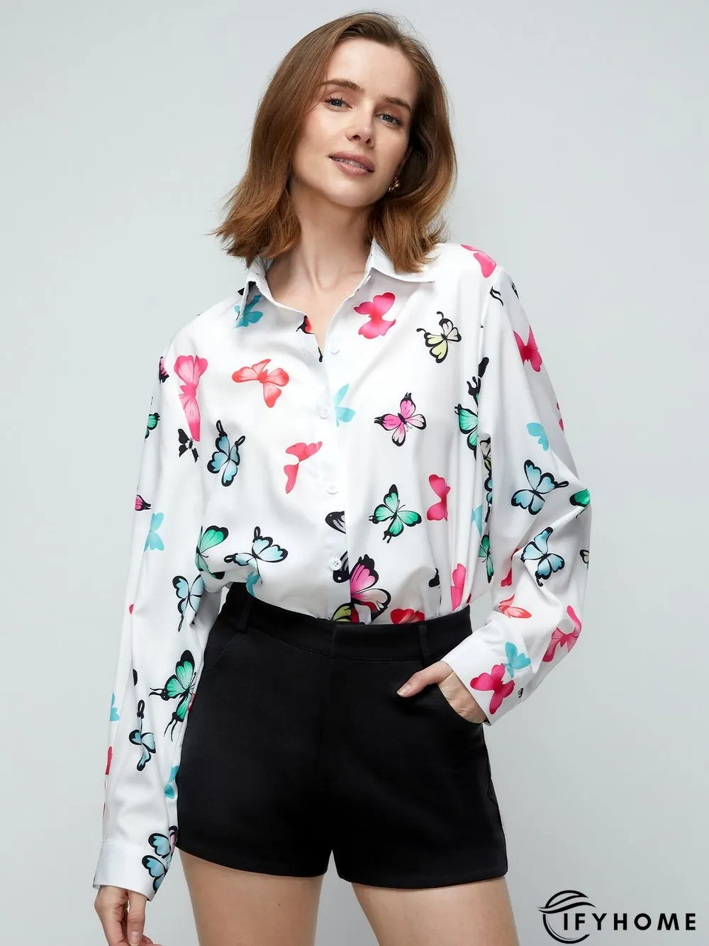 Shirt Collar Shift Holiday Butterfly  Top | IFYHOME