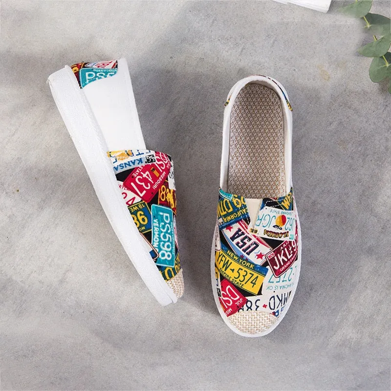 New Print Women Sneakers Slip On Light Mesh Summer Shoes Summer Breathable Flat Shoes Women's Single Shoes Flat Lazy Fisherman