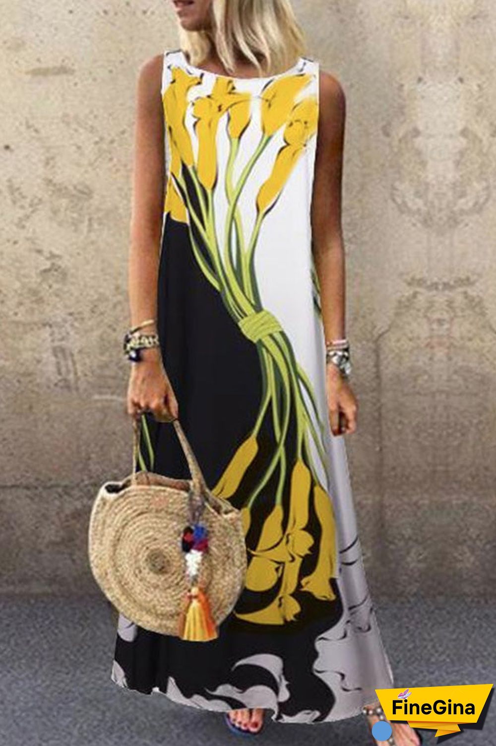 Print Sleeveless Vacation Dress
