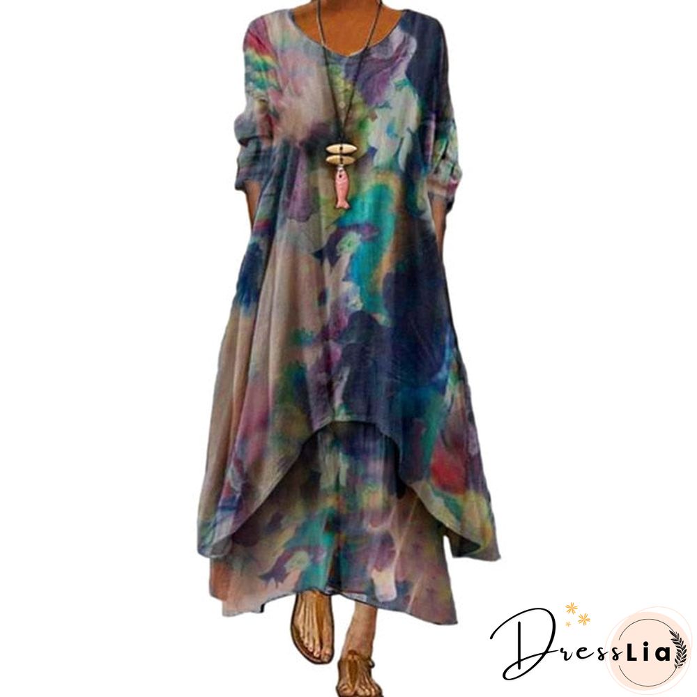 Dress summer style European and American fashion popular printed long sleeved dress female ins online trend hot sale B060