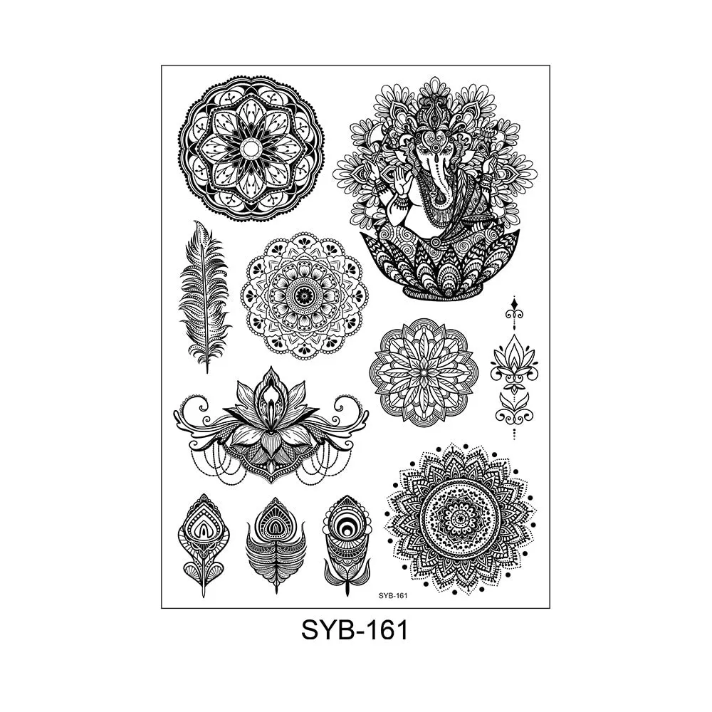 9 Kinds Mandala Totems Tattoo Waterproof Temporary Body Art Stickers Black Color Disposable Makeup Concealer Sticker Convenient