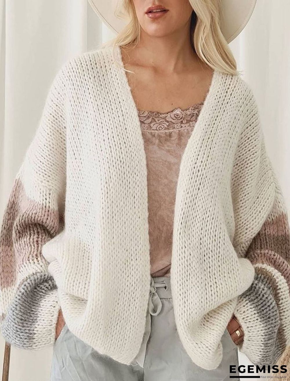 Colorblock Casual Loose Sweater Cardigan | EGEMISS
