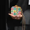 (US Local)Small Grid Diamond Painting Mirror Bag Rhinestone Jewelry Box for Women (Gold)