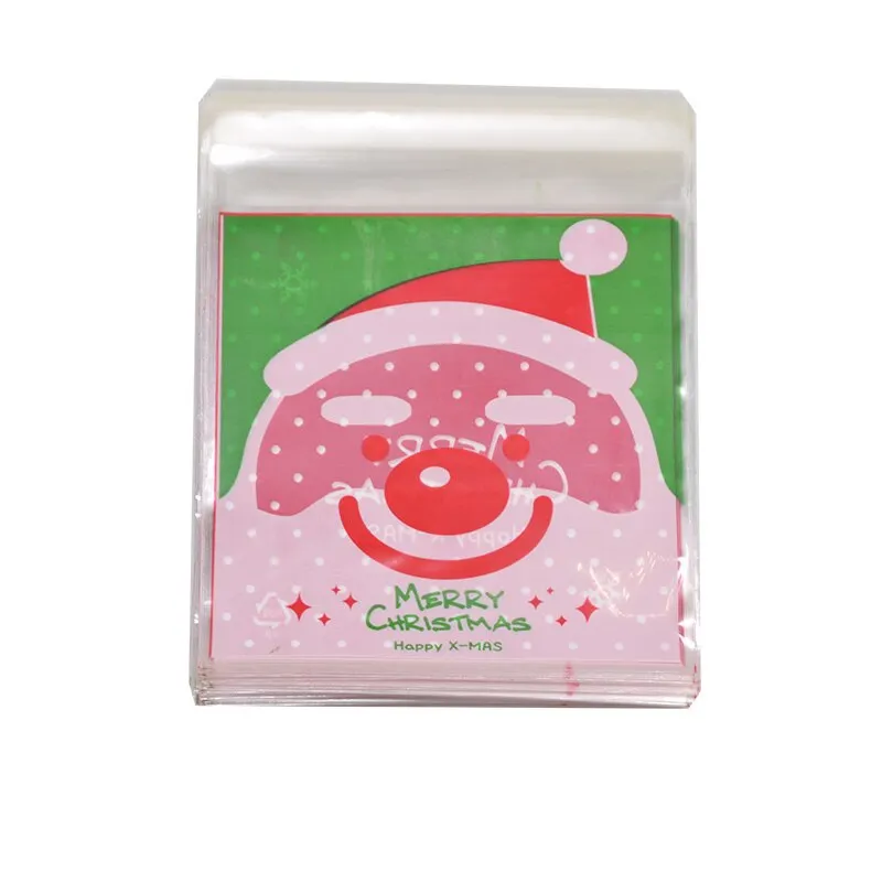 50Pcs 10x10cm Christmas Candy Cookie Gift Bags Plastic Self-adhesive Biscuits Snack Packaging Bags Xmas Party Decoration Favors