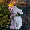 Statue de jardin lapin avec lumi&egrave;re solaire papillon