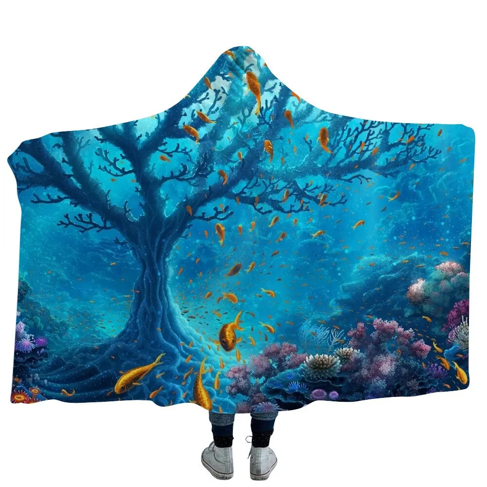 Huge Mushroom Hooded Blanket For Adults Kids 3D Psychedelic Scenery Sherpa Fleece Bed Blankets Travel Camping Mantle Bedspreads