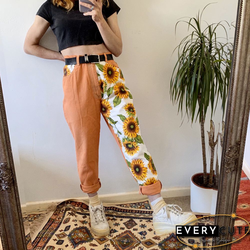 Casual Sunflower Printed Straight Trousers