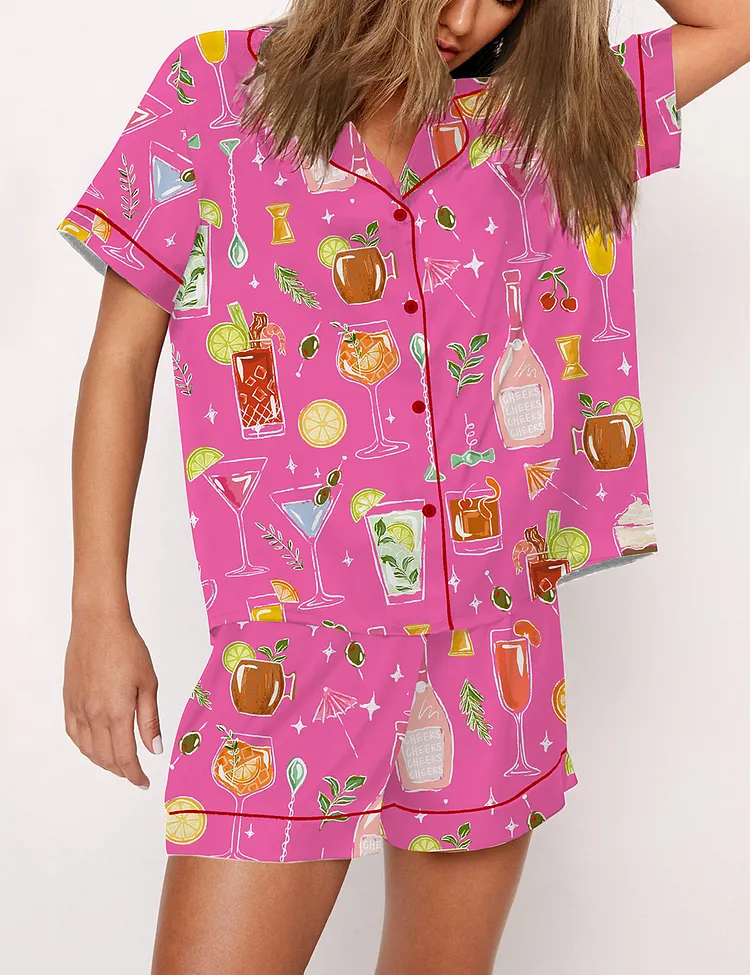 Women&rsquo;s Cocktail Cheers To The Freakin Weekend Short Sleeve Satin Pajama Set