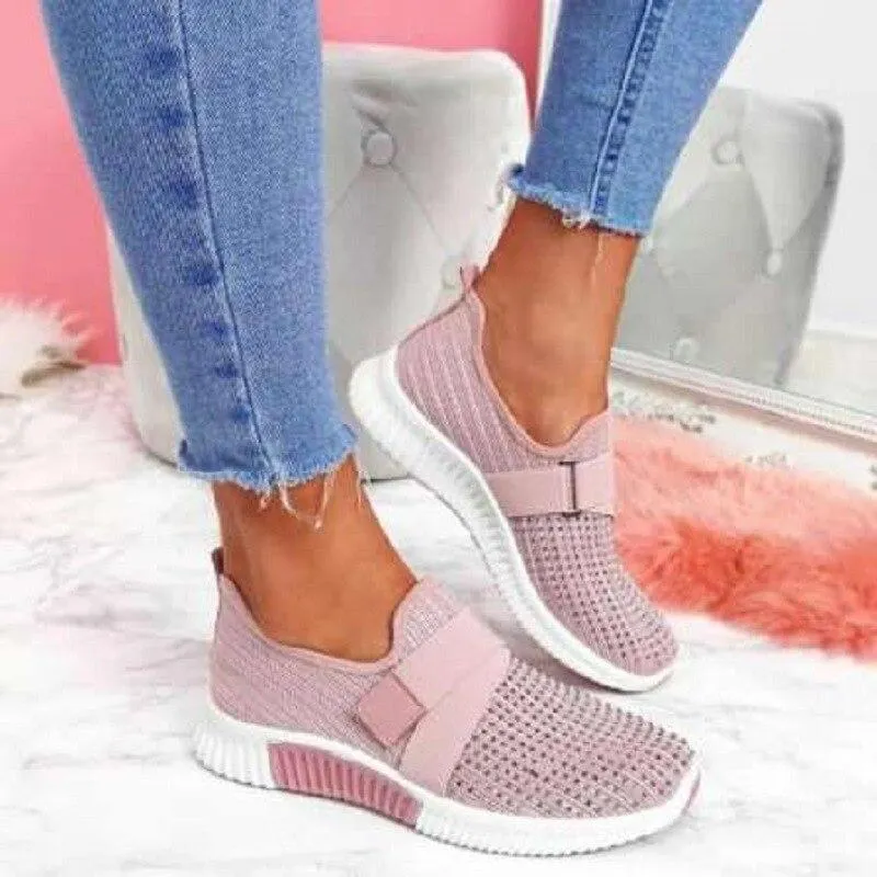 Women Casual Shoes Spring Crystal Solid Female Mesh Sneakers Casual Flat Shoes Women Flats Ladies Sport Shoes White Size 35-43 1103