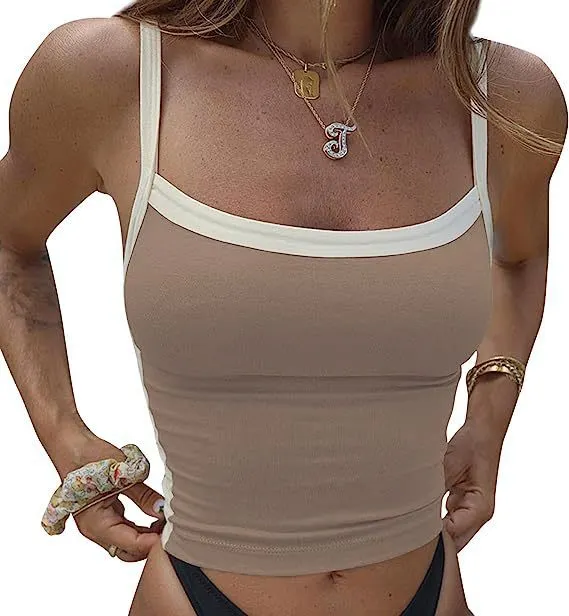 Brownm Vintage Striped Knitted Slings Sexy Elastic Word Shoulder Repair Umbilked Short Vest