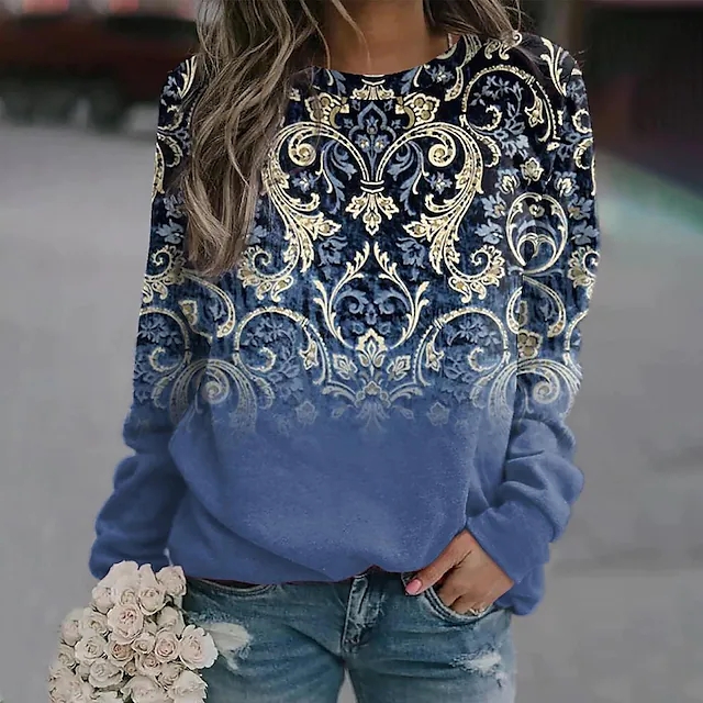Ethnic Tribal Printed Round Neck Long Sleeve Casual Sweatshirt elevenforest