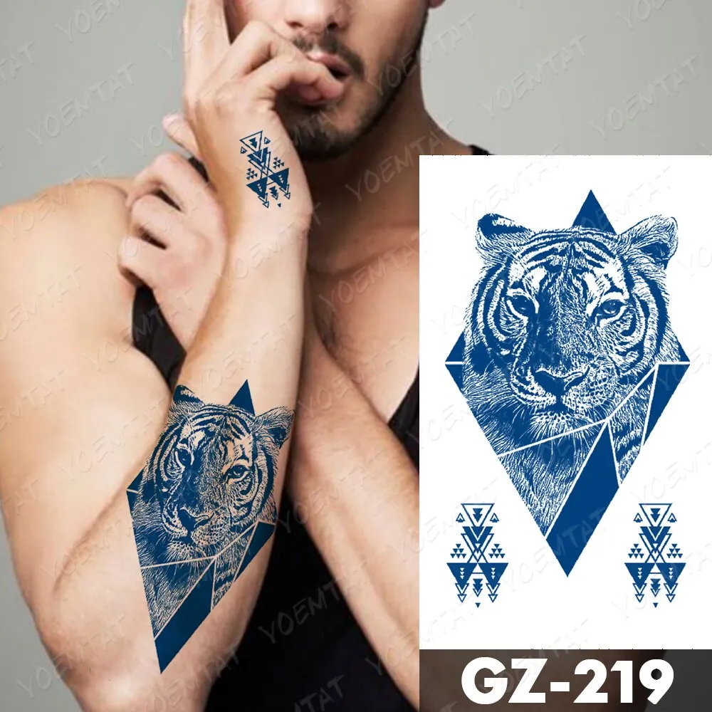 Sdrawing Lasting Ink Tattoos Body Art Waterproof Temporary Tattoo Sticker Line Dragon Tiger Totem Tatoo Arm Fake Fox Whale Tatto