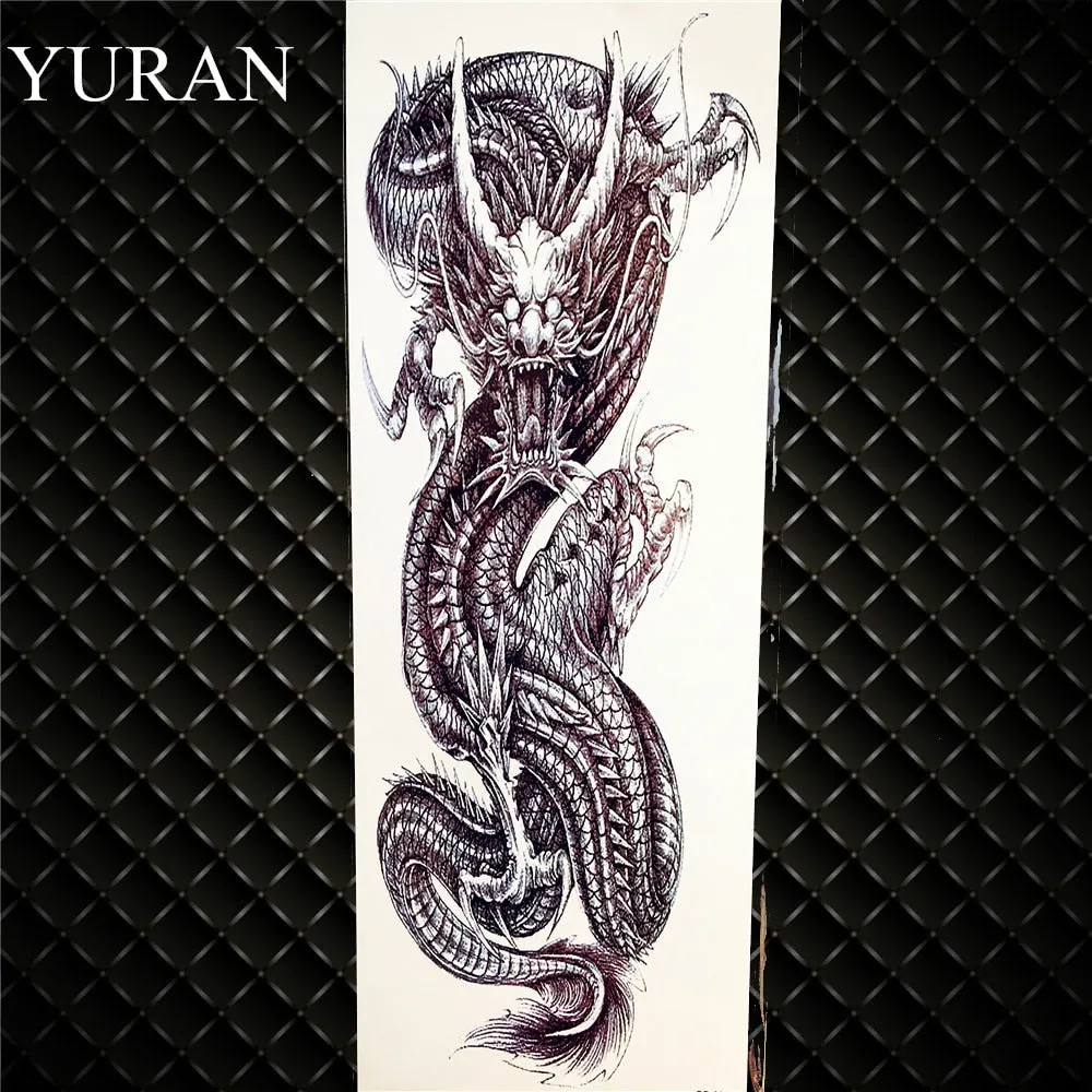 Black Military Maori Totem Temporary Sleeve Tattoos For Men Realistic Fake Full Arm3D Dragon Skull Wolf Lion Robot Tatoos Paste
