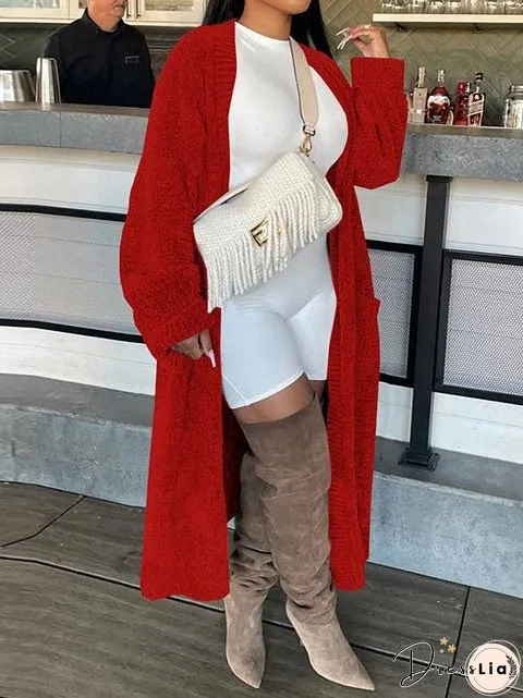 Women's Cardigans Solid Pocket Long Sleeve Long Knit Cardigan