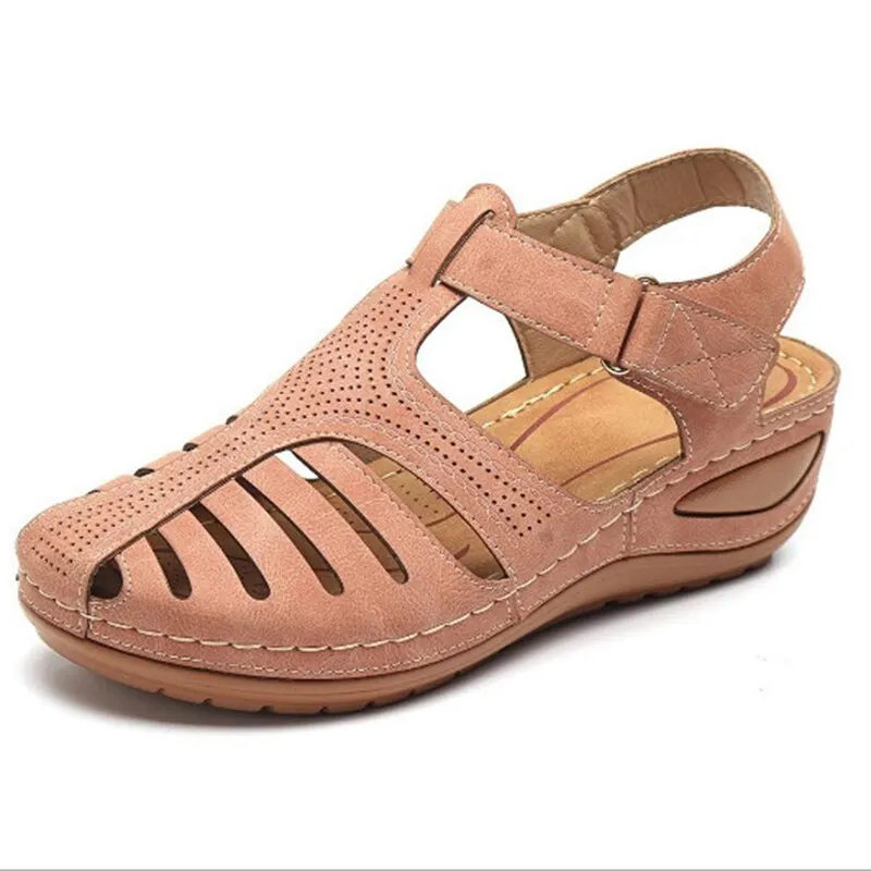 Qengg New Women Casual Sandals Vintage Wedge Fashion Flats Shoes Thick Sole Comfortable Non-Slip Slippers Zapatillas De Mujer