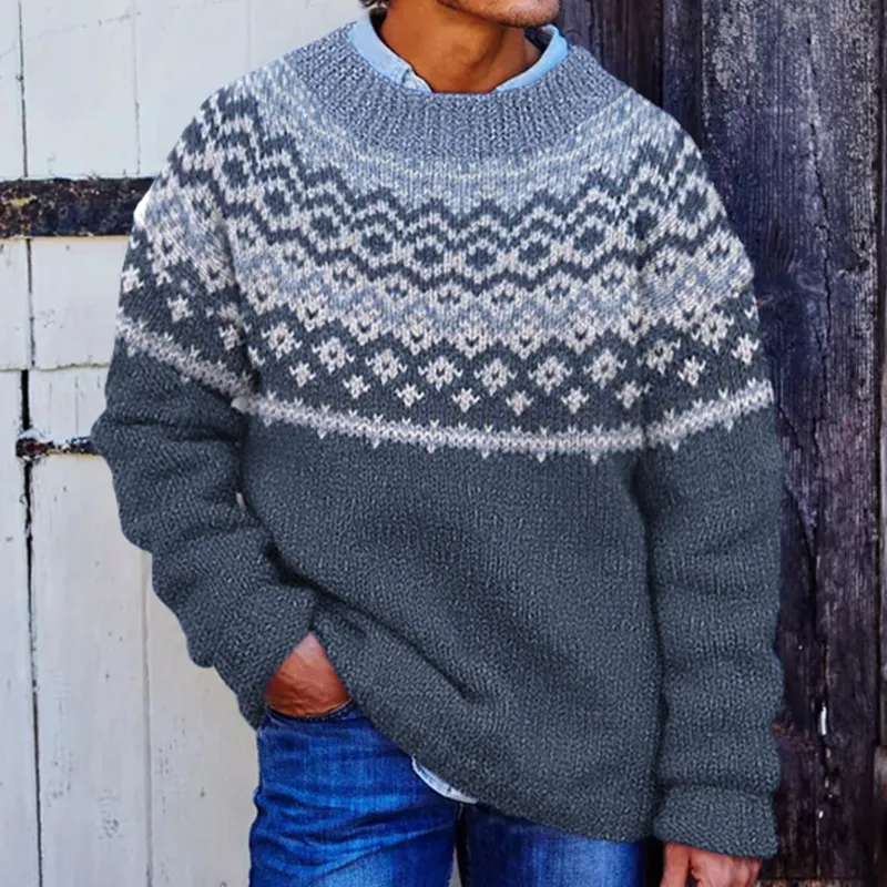 Mens Vintage Fair Isle Knit Pattern Art Cozy Sweater