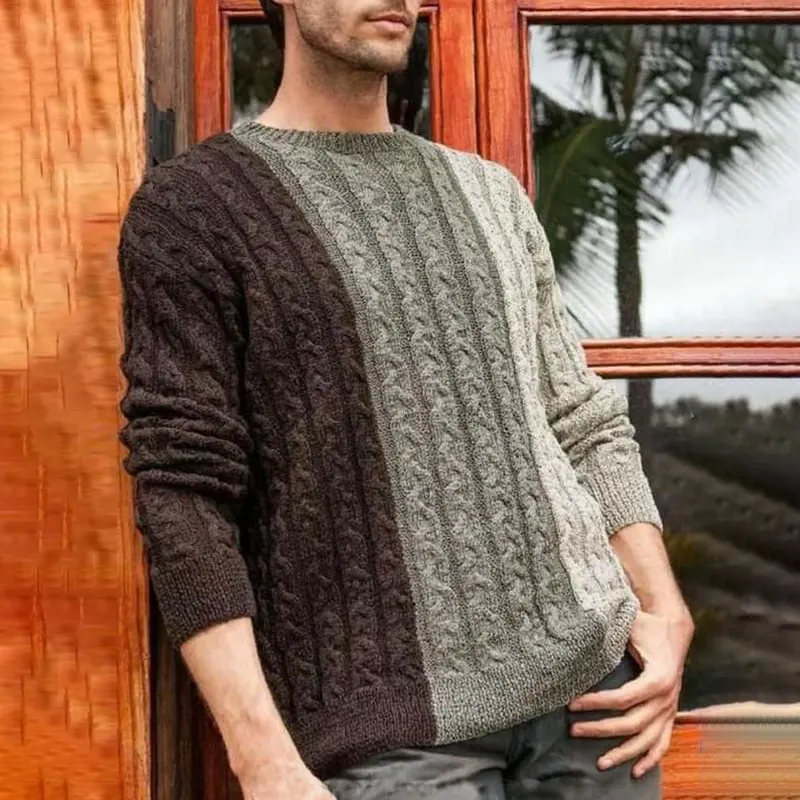 Men's Knitted Contrast Pattern Pullover Sweater