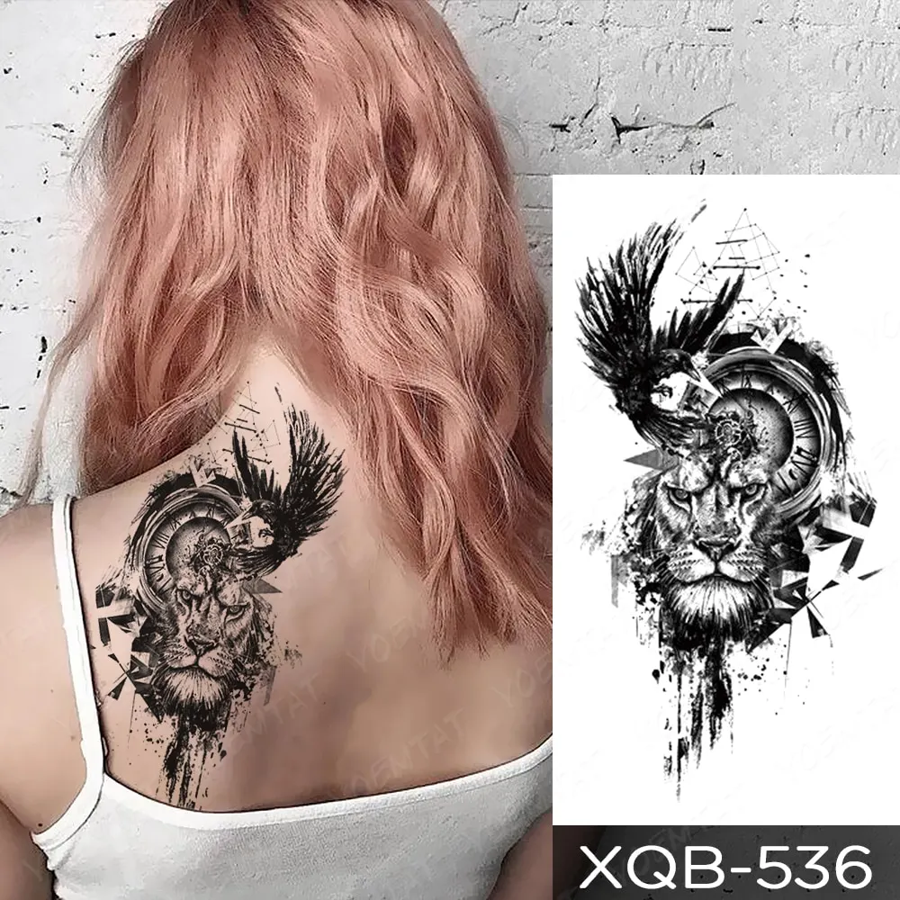Sdrawing Temporary Tattoo Stickers Fox Lion Tiger Wolf Peony Rose Flowers Leaf Flash Tatto Women Men Body Art Arm Fake Tattoos