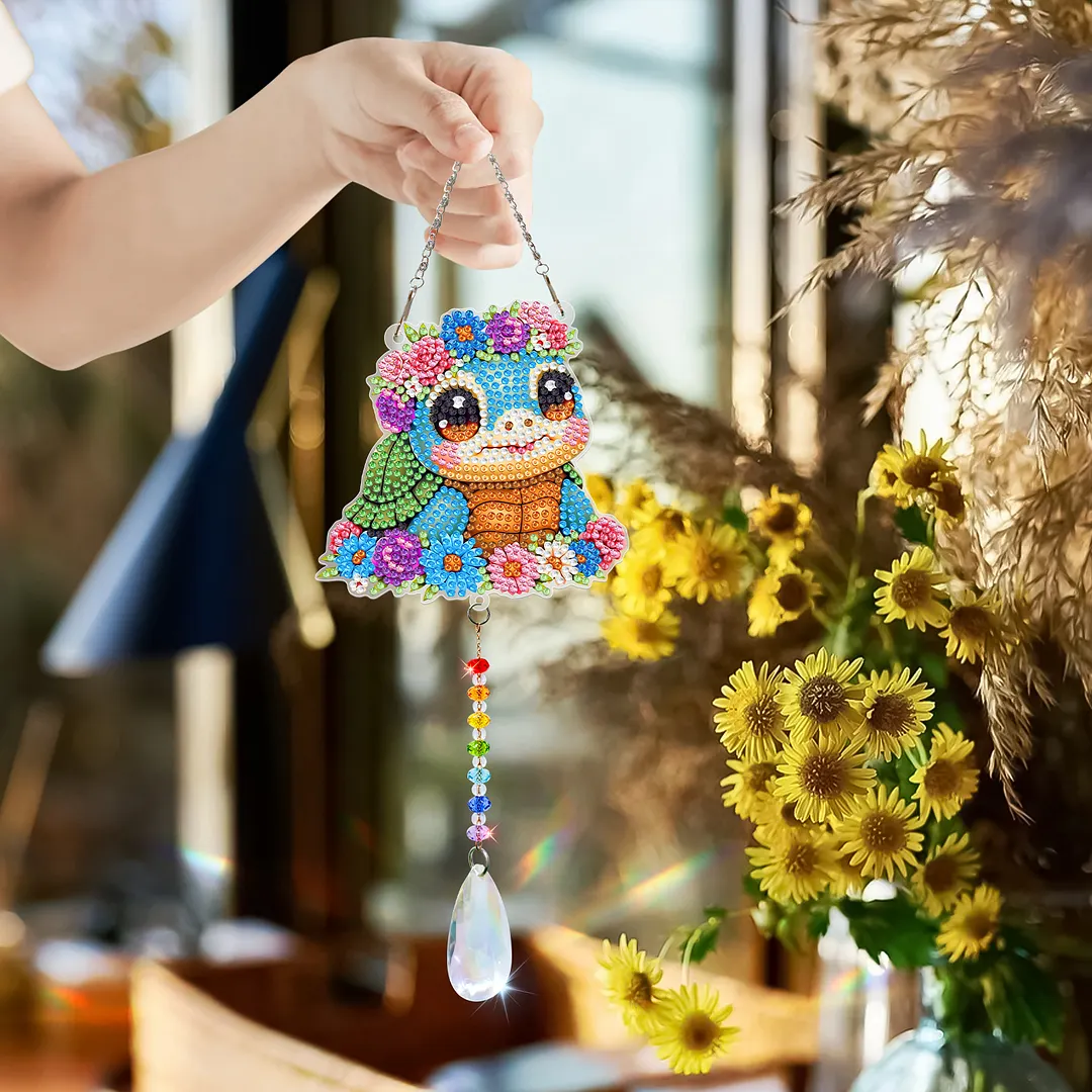 2Pcs Turtle DIY Double-Sided Diamond Painting Hanging Kits Diamond Painting Suncatcher Craft Kit for Home Garden Wall Decor Gift
