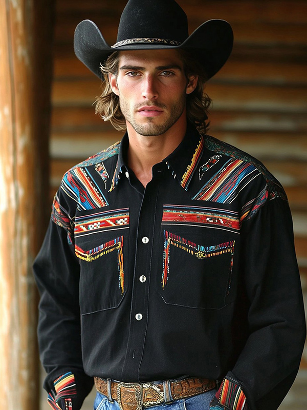 Black Native American Long Sleeve Ribbon Shirt