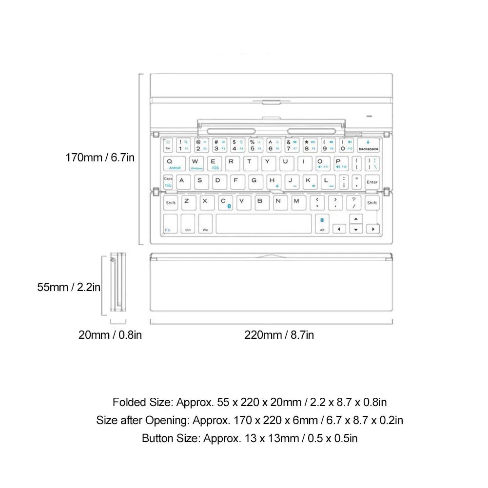 Three Fold Mobile Tablet Aluminum Alloy Bluetooth Keyboard