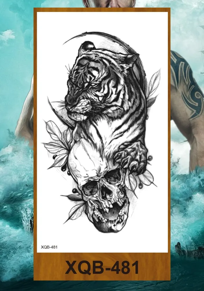 Temporary Tattoo Stickers Men Women Adult Girl Chest Flower Arm Leg Fake Tatoo Semi Permanent Tiger Wolf Beauty & Beast Body Art