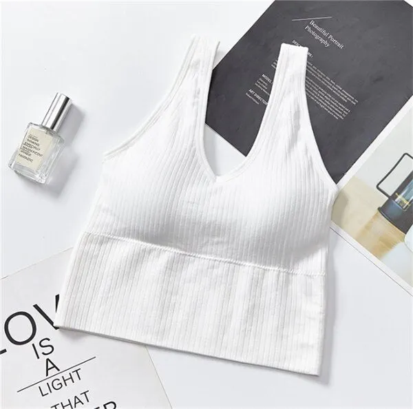 Sexy Tank Top V Neck Paded Vest Crop Tee Women Beauty Back Camisole Stripe Feminino Top топ Comfortable Cami топики женские