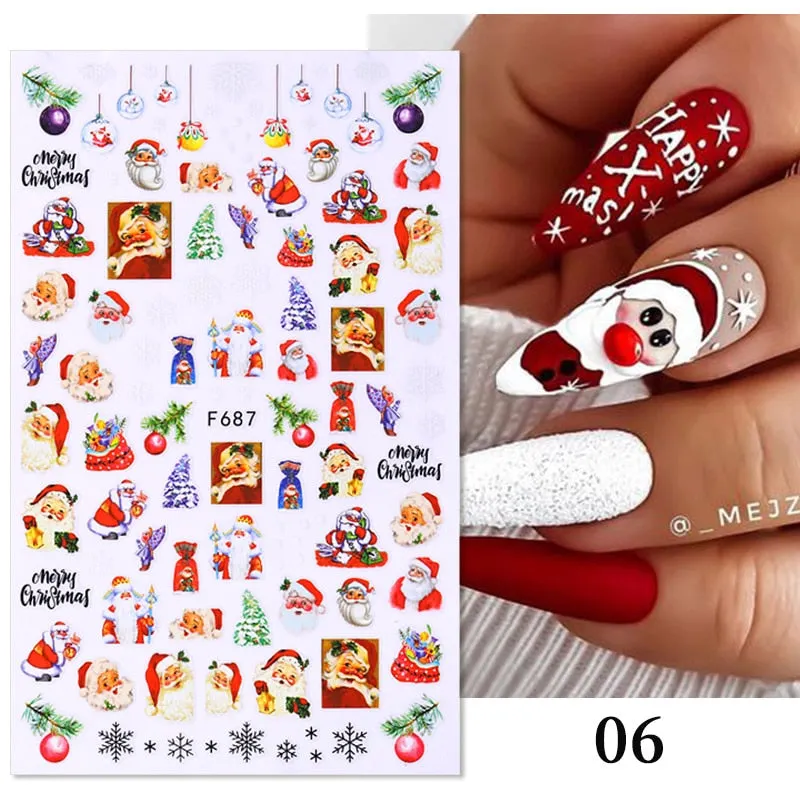 3D Christmas Nail Art Decoration Stickers Sparkly Gold White Colorful  Glitter Geometry Snowflake Winter Slider Nail Foils-Nail Inspo