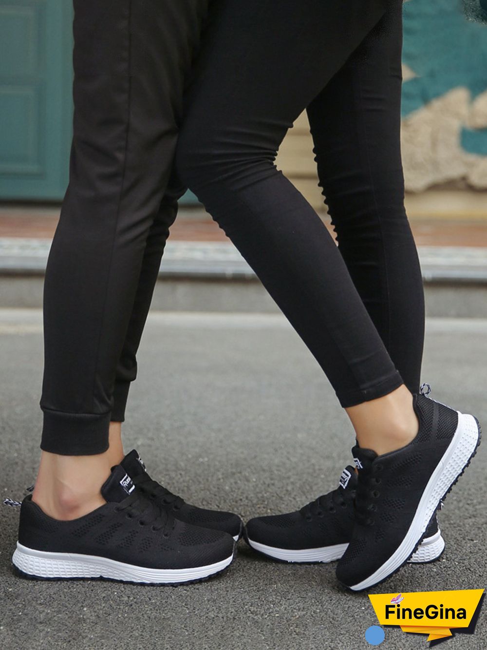 Contrasting Solid Color Breathable Mesh Casual Sneakers