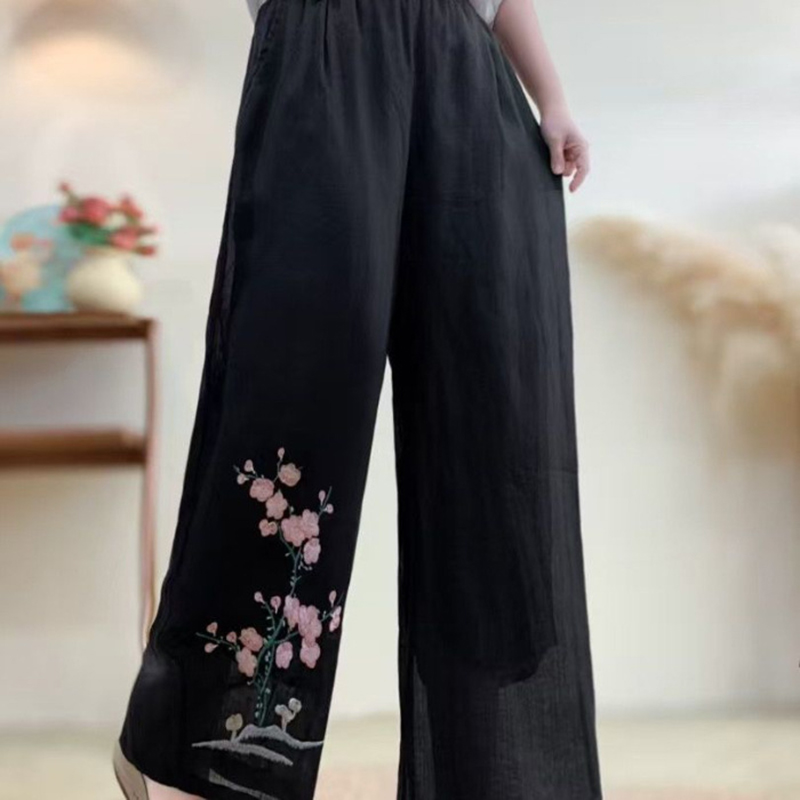 Comstylish Retro Embroidered Ethnic Style Embroidered Casual Pants