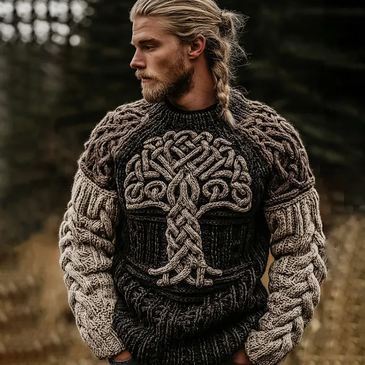 Men's Viking Celtic Knot Tree Of Life Knitted Warm Sweater