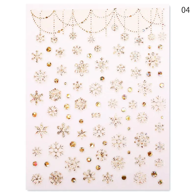 Sliver Bronzing 3D Christmas Nail Art Decoration Sticker Sparkly White Colorful Glitter Geometry Snowflake Winter Slider Foil