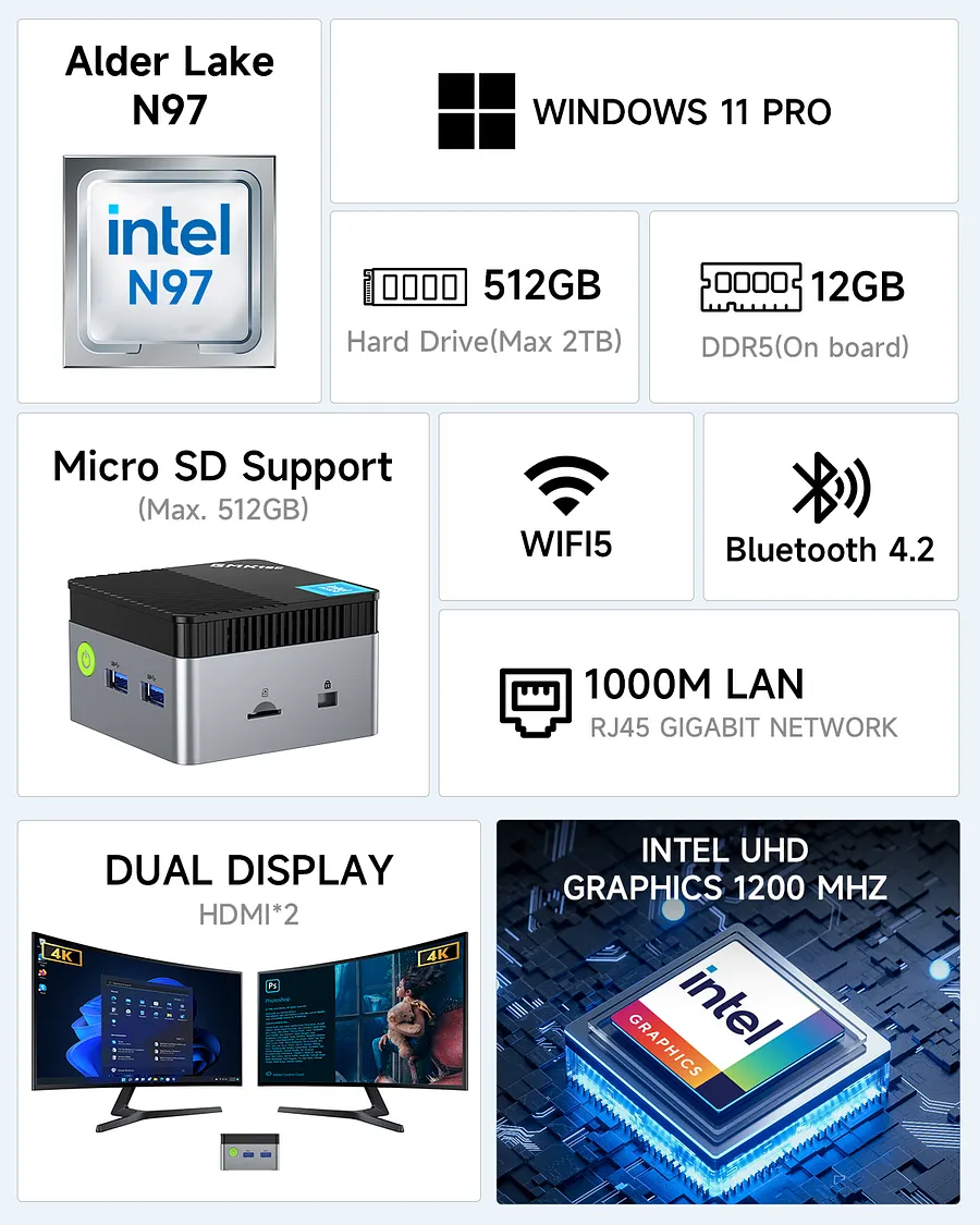 ミニPC GMKtec Nuc Box G5 N97 256GB Amazon.com: GMKtec Mini PC N97, G5 Micro Desktop Computer, 12th