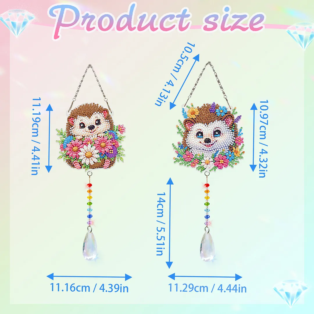 2Pcs Hedgehog DIY Double-Sided Diamond Painting Hanging Kits Diamond Painting Suncatcher Craft Kit for Home Garden Wall Decor Gift