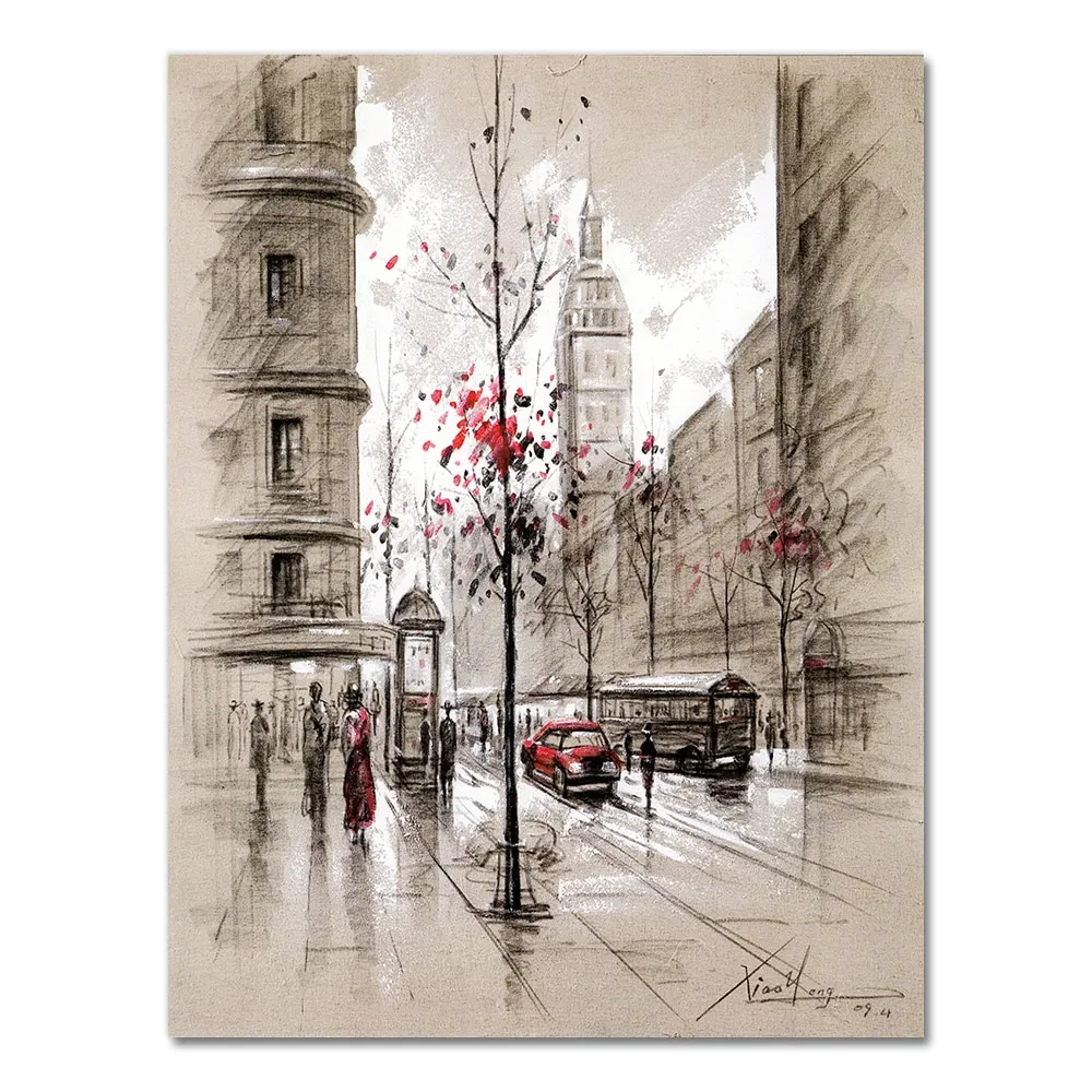Athvotar Canvas Paintings Home Decor HD Prints Posters 3 Piece Abstract City Street Landscape Pictures For Living Room Wall Art Framework