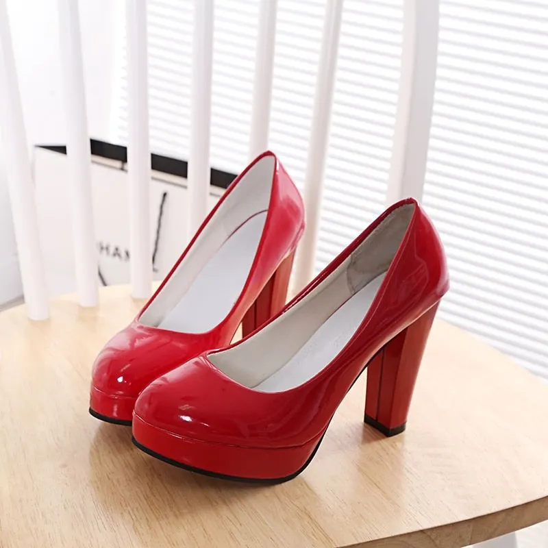 High Heels Shoes Women White Wedding Shoes Thick High Heels Fashion Party Pumps Footwear Yellow Red Big Size 9 10 41 43
