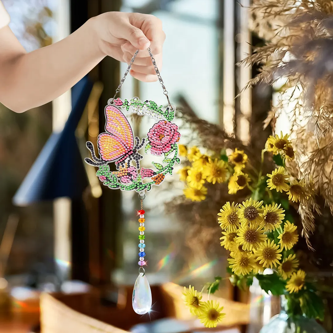 2Pcs Blue and Yellow Butterfly DIY Double-Sided Diamond Painting Hanging Kits Diamond Painting Suncatcher Craft Kit for Home Garden Wall Decor Gift