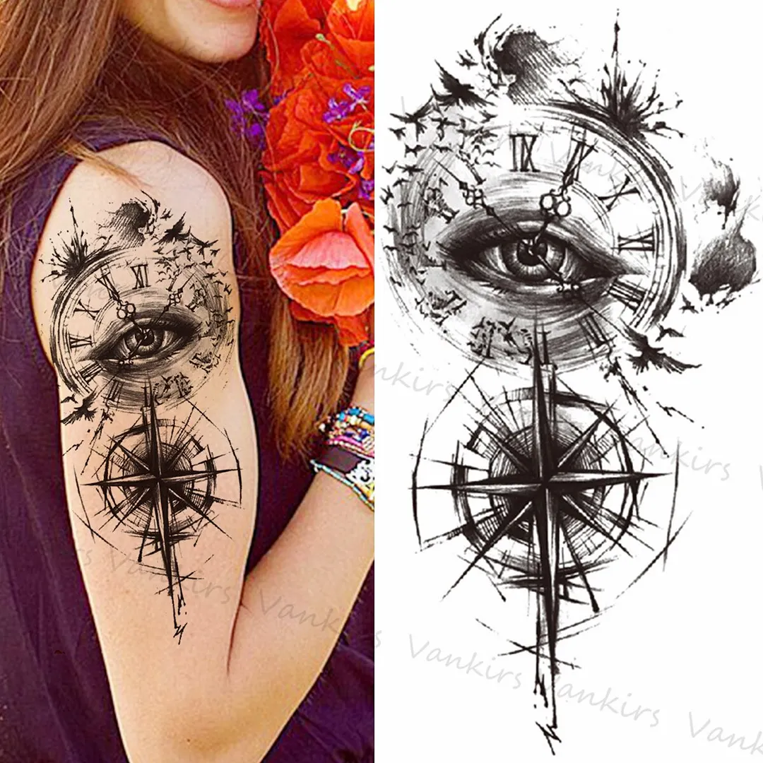 Sdrawing Skeleton Snake Flower Temporary Tattoos For Women Girls Realistic Snake Wolf Tribal Fake Tattoo Sticker Arm Waist Tatoo 3D