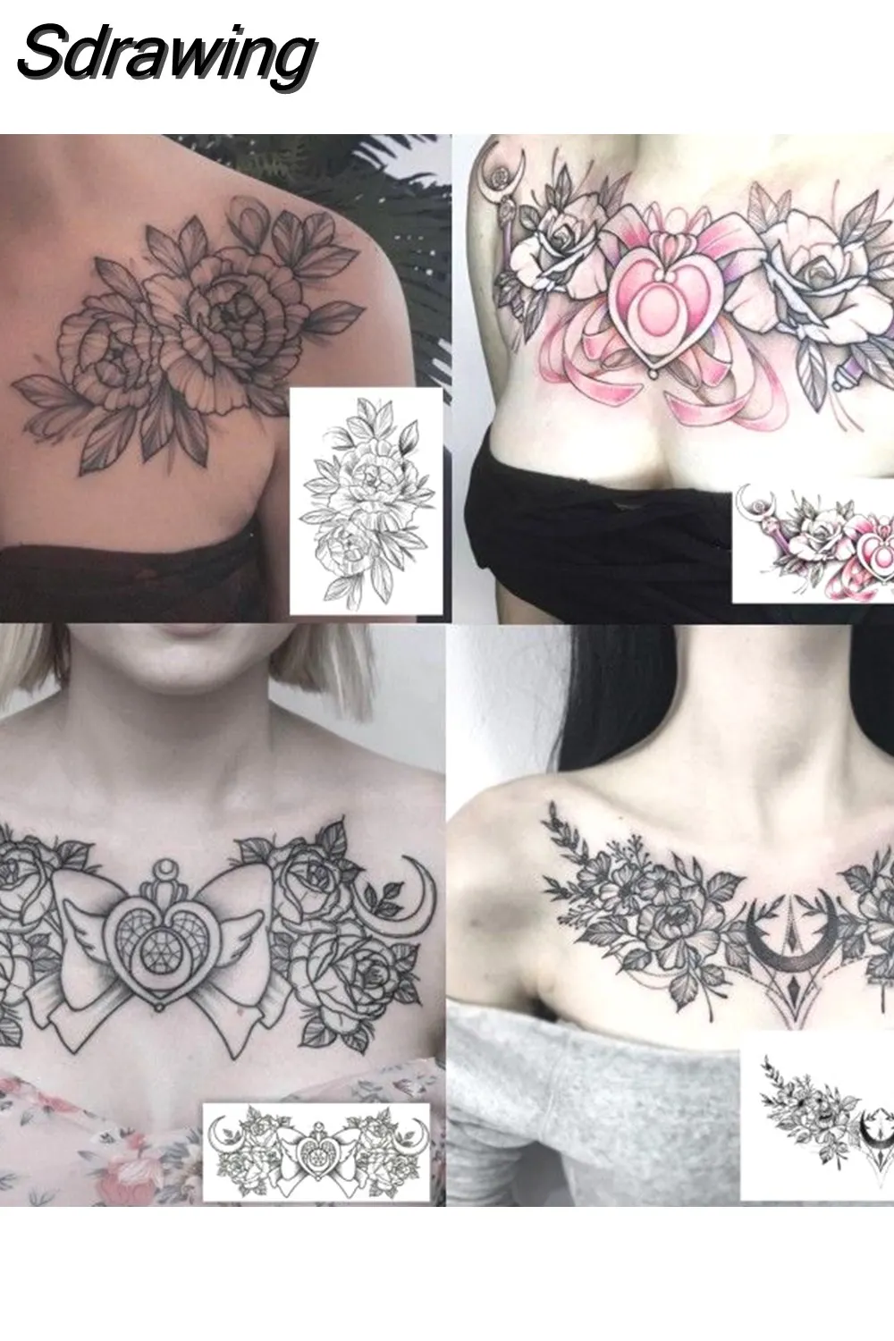 Sdrawing 4/5/9/10/18 PIeces Long Lasting Blue Flower Jewelry Tattoo Sticker Sexy Belly Block Scar Stretch Marks Waterproof Tattoo Sticker 715-1