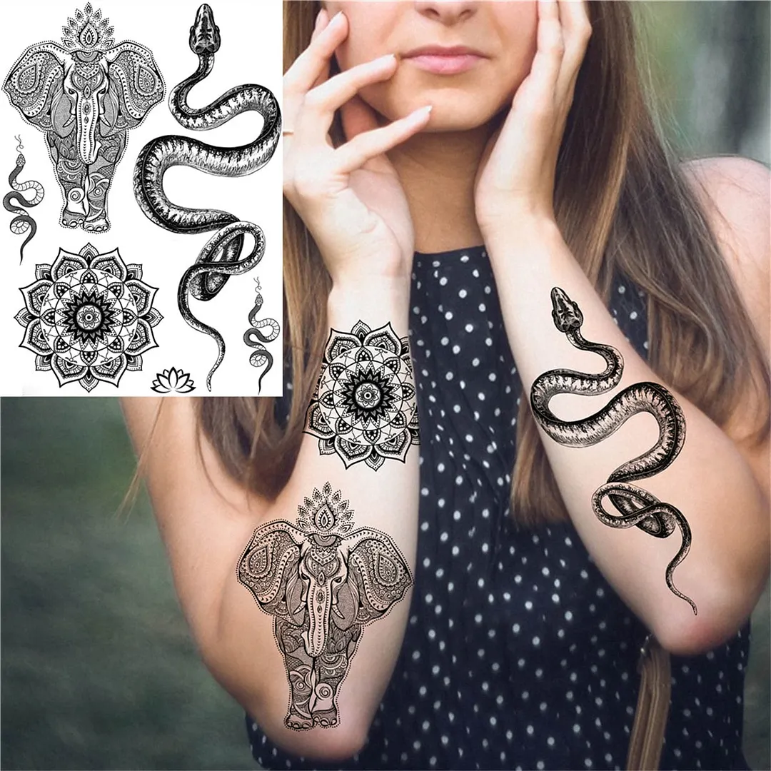 Sexy Black Henna Temporary Tattoos For Women Girls Lotus Flower Lace Tattoo Sticker Fake Jewelry Mandala Body Chest Tatoos Paper