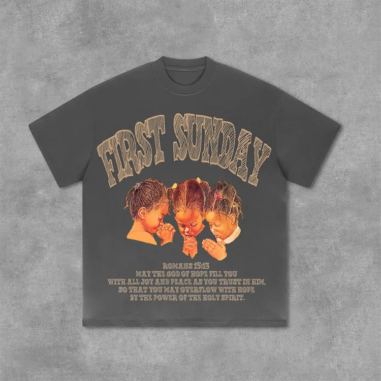 Retro First Sunday Faith Bible Graphic Print Cotton T-Shirt